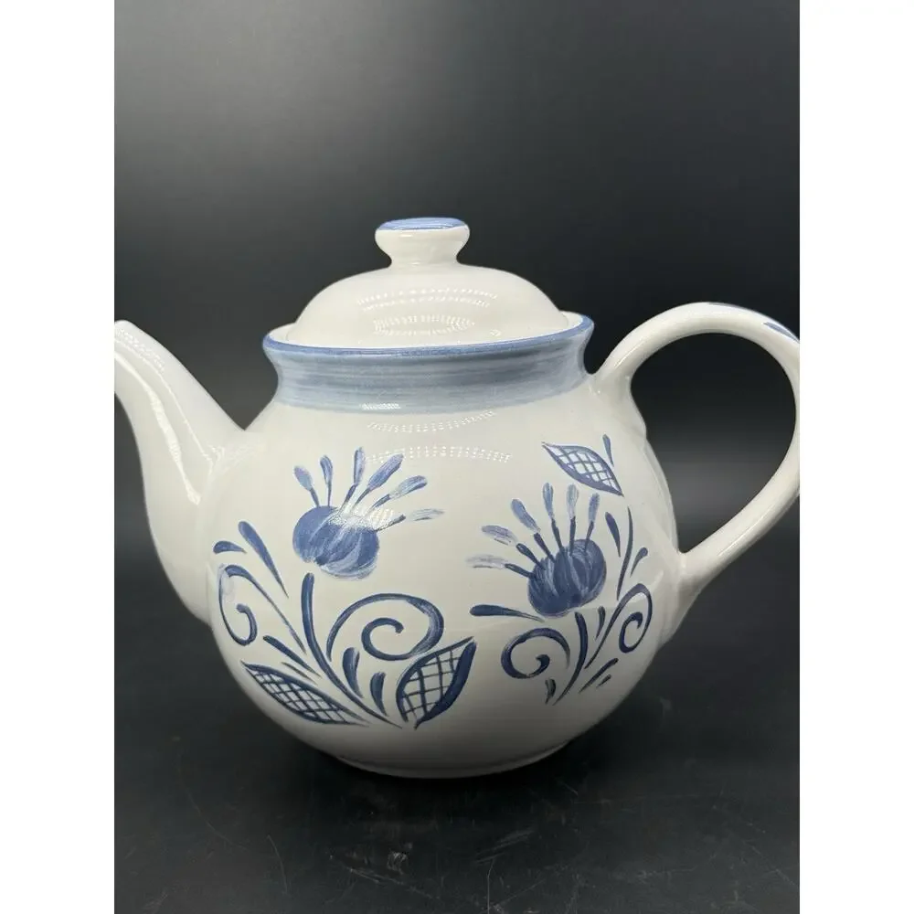 Corelle Coordinates Stoneware Oceanview Teapot Coffee Pot Blue Flower Pattern
